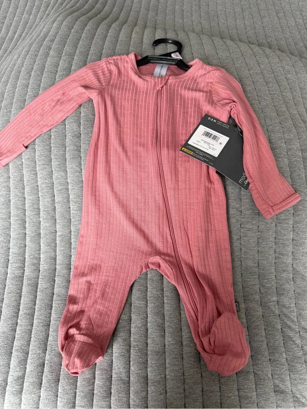 Pink Ribbed Zip-Up Footie